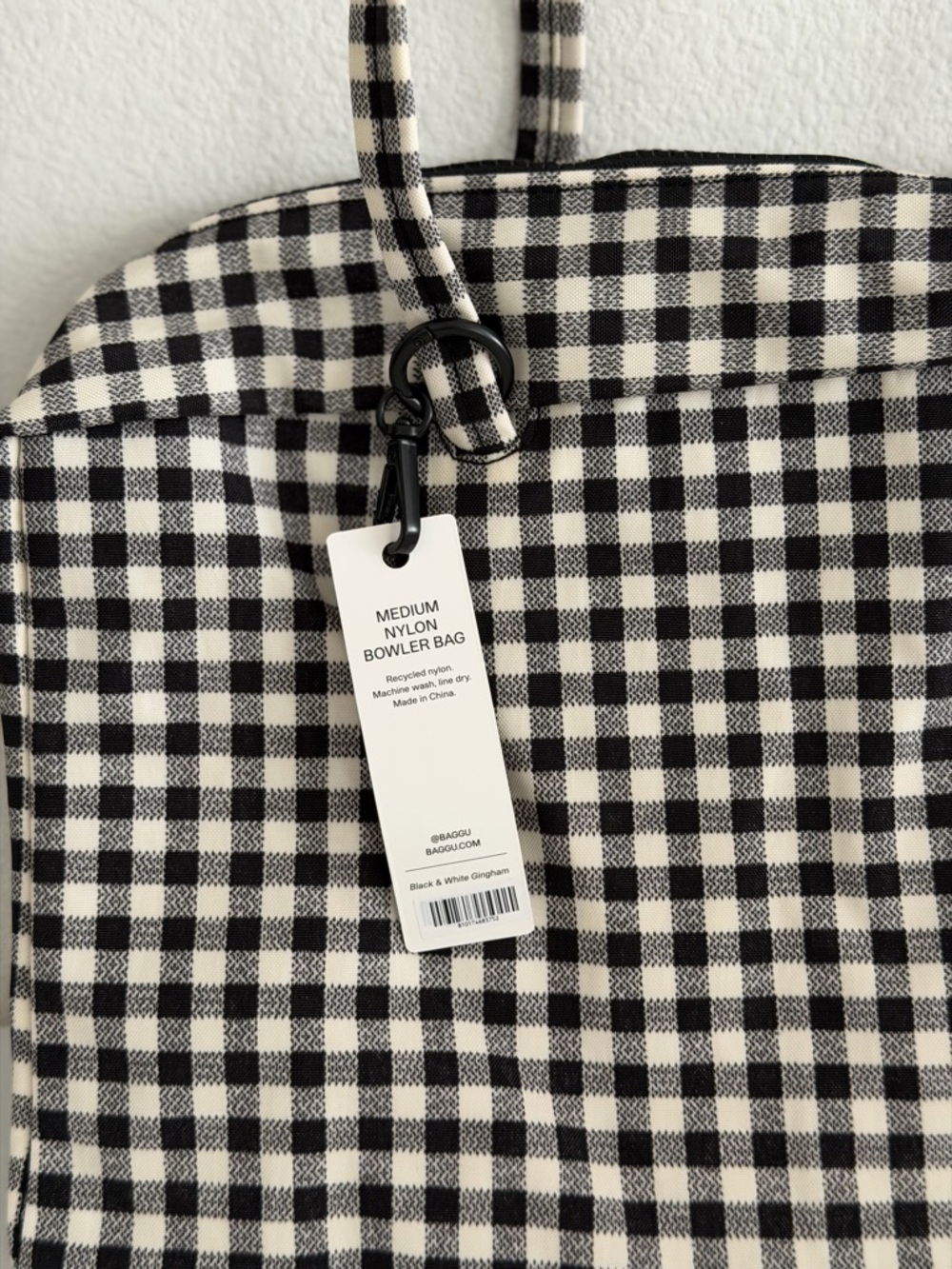 Baggu Medium Nylon Bowler Bag in Black and White Gingham - Picture 6 of 7